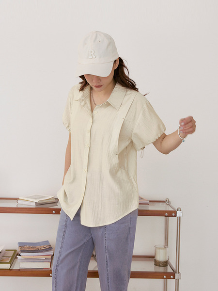 Textured Drawstring Short-Sleeve Shirt
