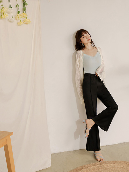 Elastic Waist Slit-Hem Trousers
