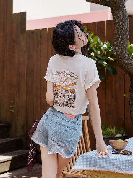 High-Waisted Cotton Denim Shorts