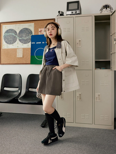 Cotton Drawstring A-Line Skirt