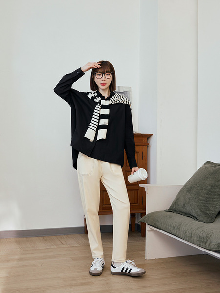 Colour-Contrast Pocketed Harem Trousers