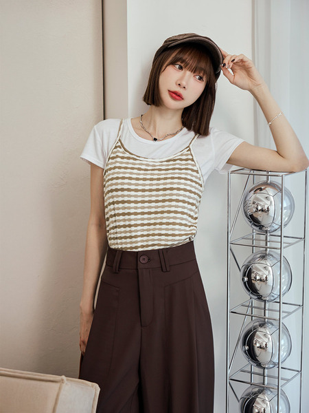 Striped Fitted Knit Vest Top (M~4XL)