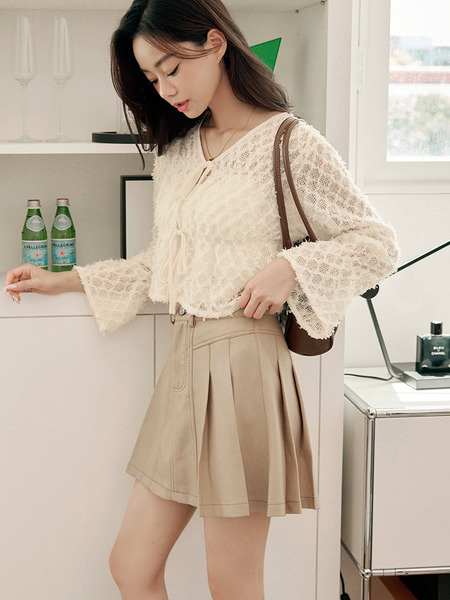 Lace Tie-Up Cropped Cardigan (F~3XL)