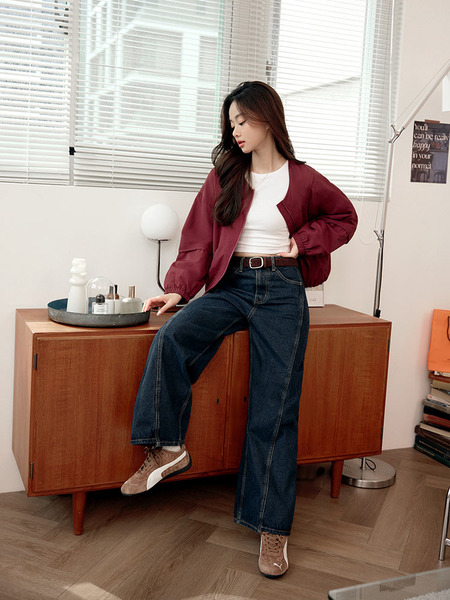 Nylon Zip-Up Jacket with Stitching Detail (F~3XL)