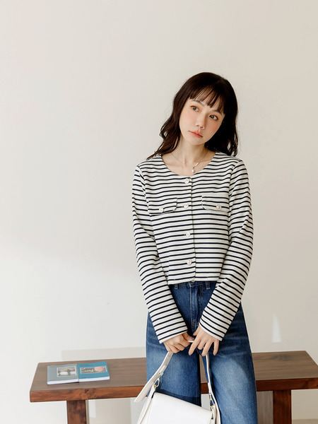 Striped Cropped Cardigan Jacket