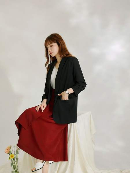 Button Detail Asymmetric Maxi Skirt