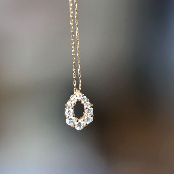 18K 黃k金 水滴鑽石項鍊