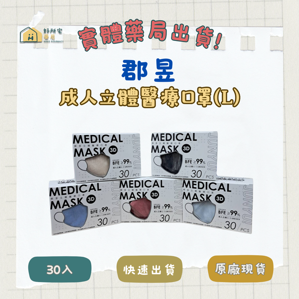 Junyu郡昱 3D成人醫療口罩（L）（未滅菌）