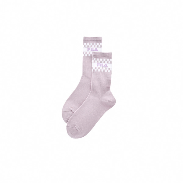 FILA 素色格紋造型中筒襪-粉紫 SCY-1301-PL