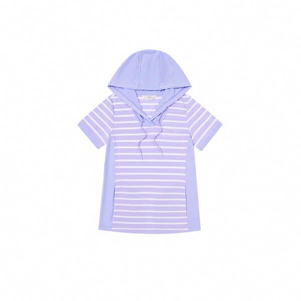 FILA 女吸濕排汗短袖條紋連帽T恤-淺紫 5TEY-1721-PL