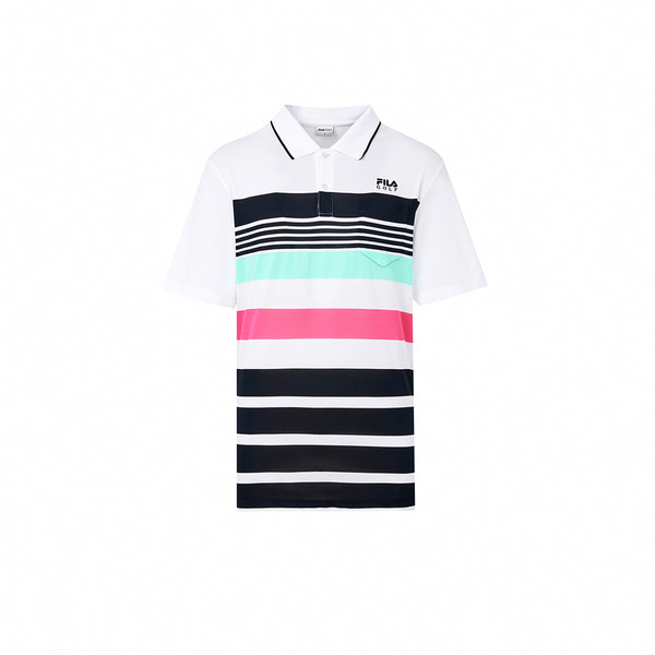 FILA Golf 男條紋涼感短袖圓領POLO衫-白色 1POY-2116-WT