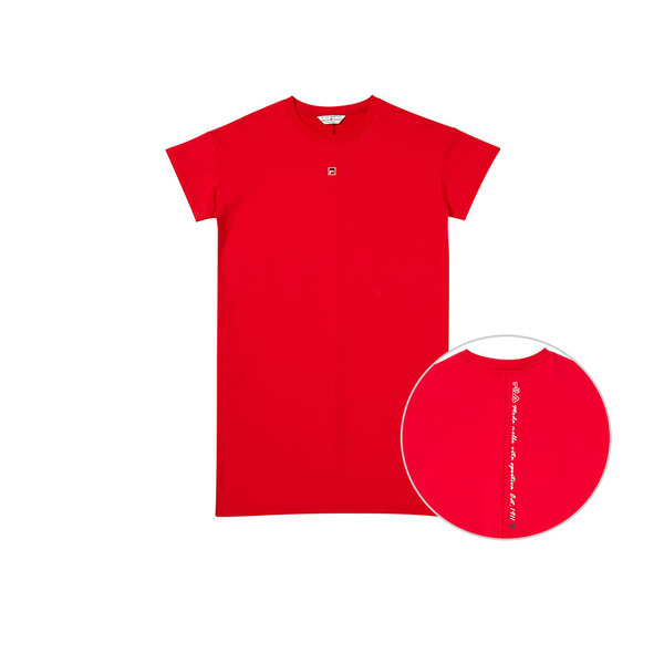 FILA #幻遊世界 女長版短袖休閒洋裝-紅色 5DRY-1435-RD