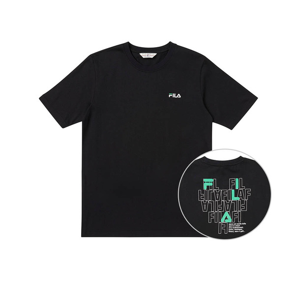 FILA #幻遊世界 中性款短袖個性印花T恤-黑色 1TEY-1405-BK