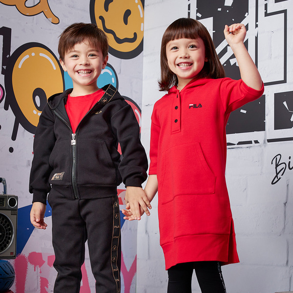 FILA KIDS #幻遊世界 (幼兒)針織連帽洋裝-紅色 5DRY-4028-RD