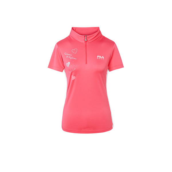 FILA Golf 女吸濕排汗短袖半開襟T恤-玫紅 5TEY-2127-PC