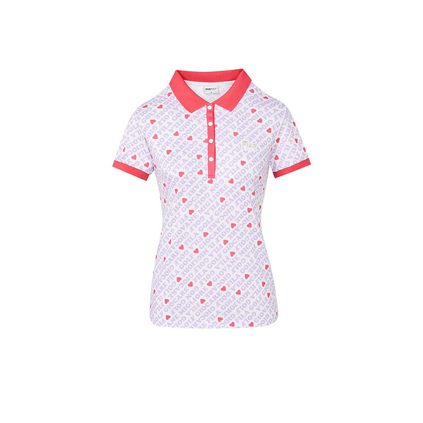 FILA Golf 女滿版文字吸濕排汗短袖POLO衫-粉紫 5POY-2123-PL