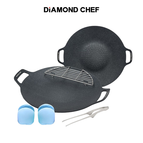 黑金石墨烯韓式烤盤2入組32cm+38cm (IH爐可用)