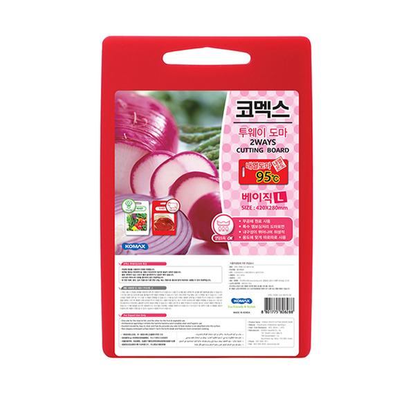 韓國KOMAX抗菌銀離子紅白兩用頂級雙面切菜砧板-大