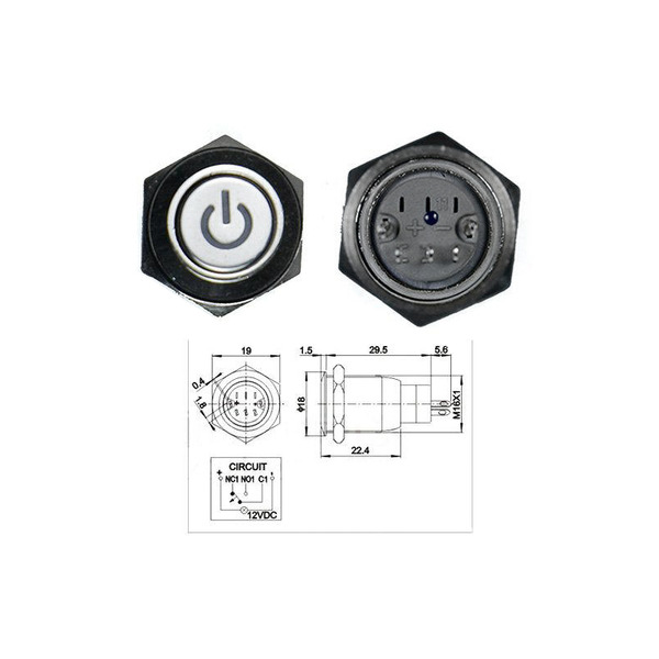 AC按鈕電源開關 藍色LED燈