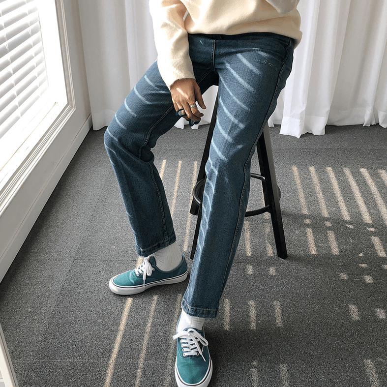 現貨出清 仿舊刷色車邊直筒全長牛仔褲 3081 0412 Yuppie