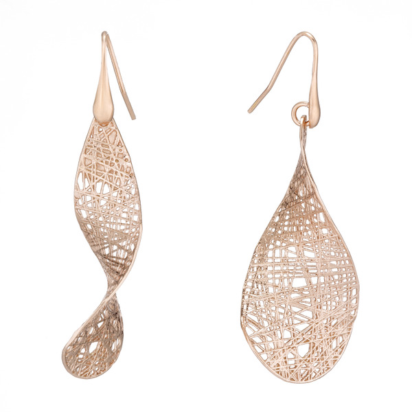 SWING簍空玫瑰金色純銀耳環