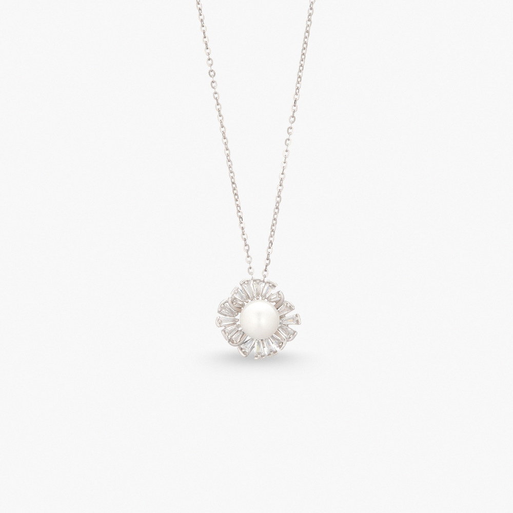 白K色鋯石珍珠純銀項鍊-靜謐光語Luciano Milano官方線上旗艦店