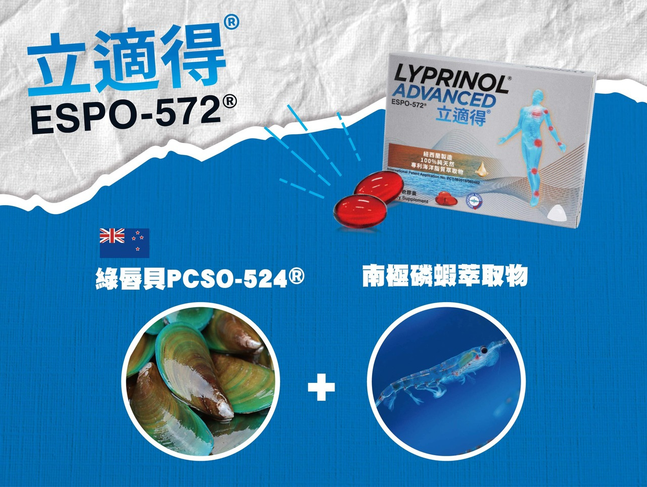 立適得®即為綠唇貝PCSO-524®再加上南極磷蝦萃取物