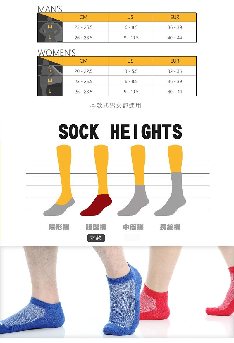 挑選您適合的尺寸及長度 | BOCONI Light薄薄厚底襪