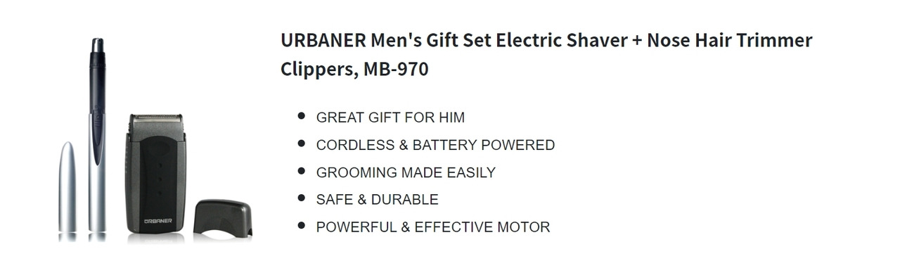 URBANER Men's Gift Set Electric Shaver + Nose Hair Trimmer Clippers, MB-970