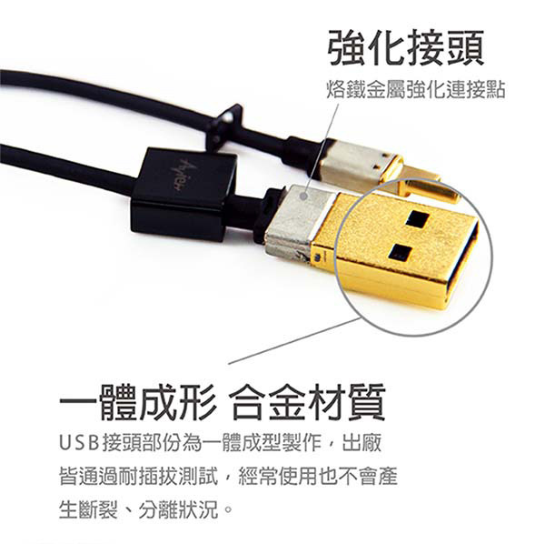 Avier Micro USB 鋅合金充電傳輸線 
