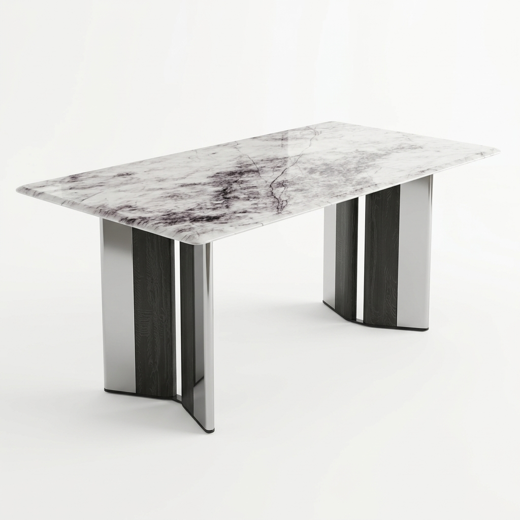 水雲紗大理石桌面搭配現代懸浮設計桌腳