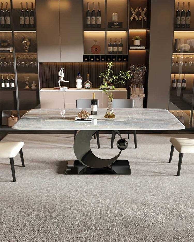 愛麗絲傢俱-月亮造型藝術桌腳搭配海洋之星大理石餐桌客廳情境圖