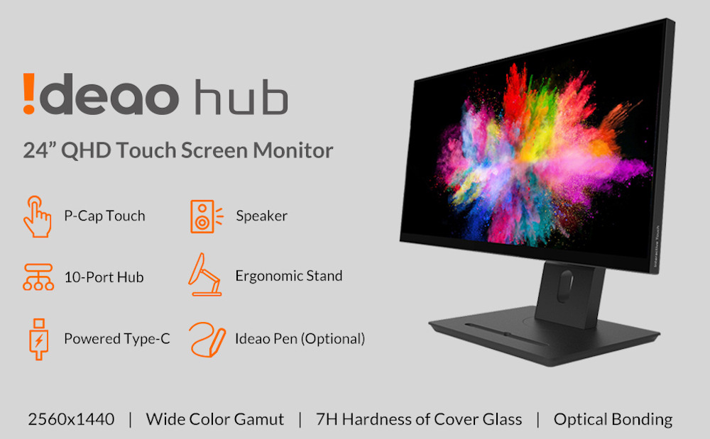 Ideao Hub - 24" QHD Interactive 10-Point Touch Screen Monitor