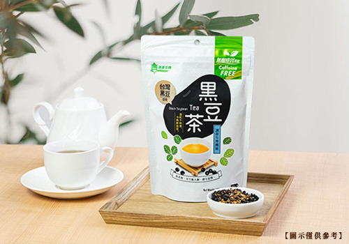 義美生機商品，一包100克內含10包、不含咖啡因的台灣黑豆茶