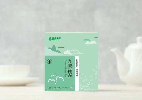 台灣綠茶紙盒包裝，每盒含有10小包。