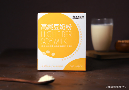 高纖豆奶紙盒包裝，內含袋裝．食品級非基因改造黃豆製成的豆奶粉