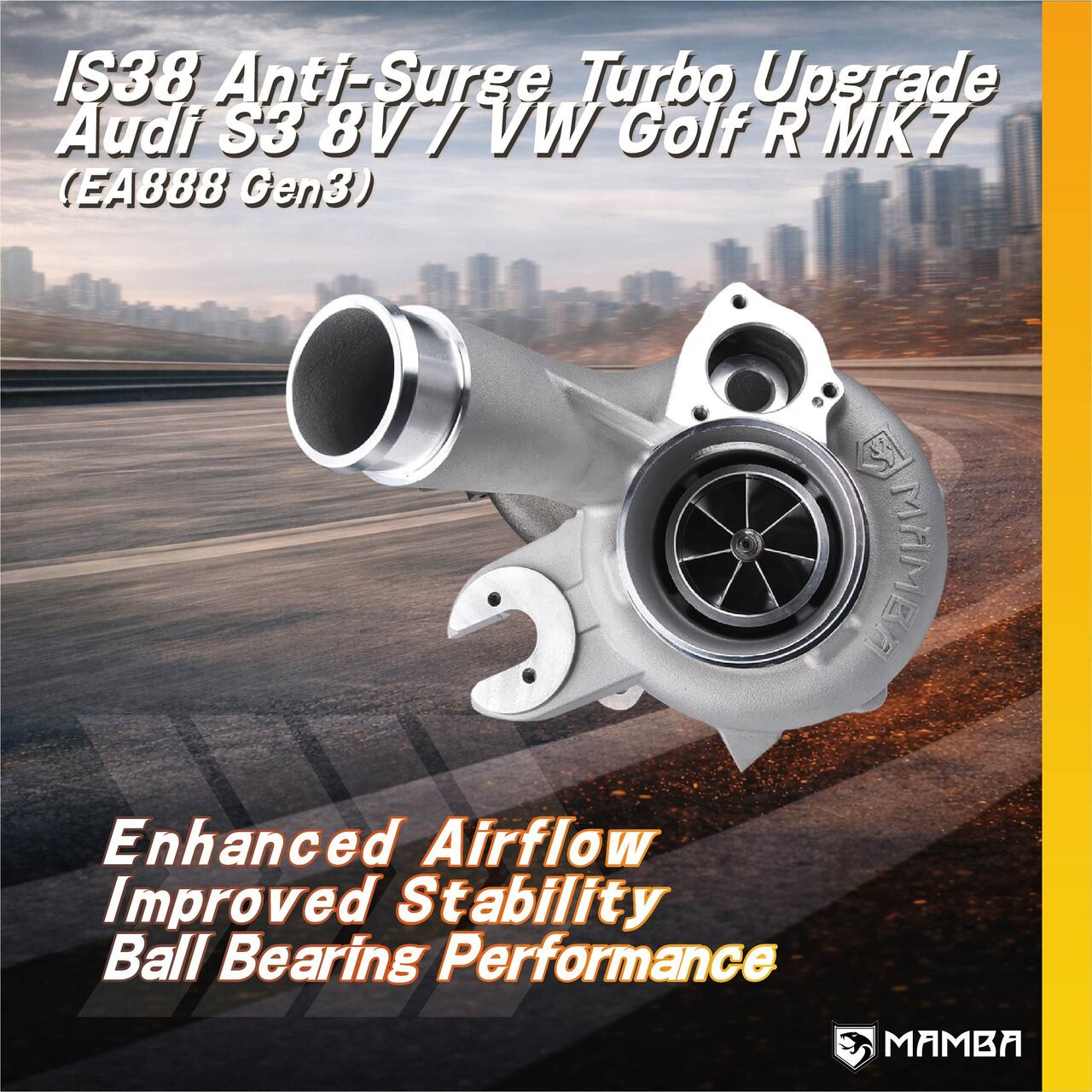 MAMBA D5-7 Anti-Surge Turbocharger for Audi S3 VW Golf R MK7 IS38 Upgrade Ball Bearing Turbo No Wastegate