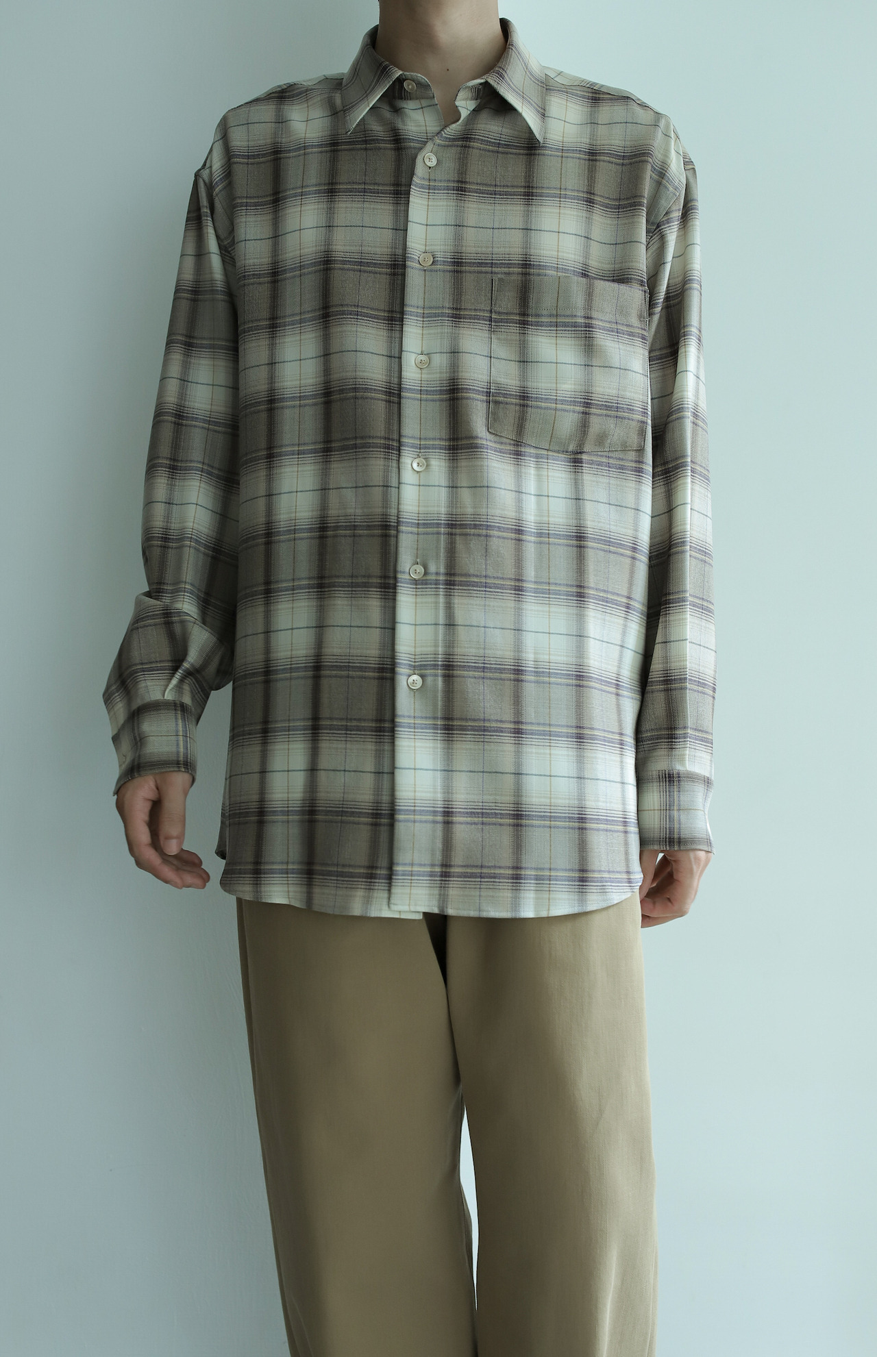 AURALEE - Super Light Wool Check Shirt (Light Brown Check / Gray Check)