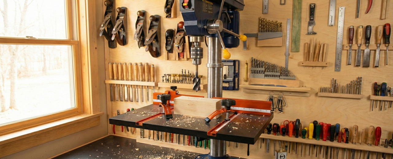 O'SKOOL Drill Press Table with Adjustable Aluminum Fence, Flip Stop, and Replaceable Insert – Fits 12-Inch and Larger Drill Presses-DAB022