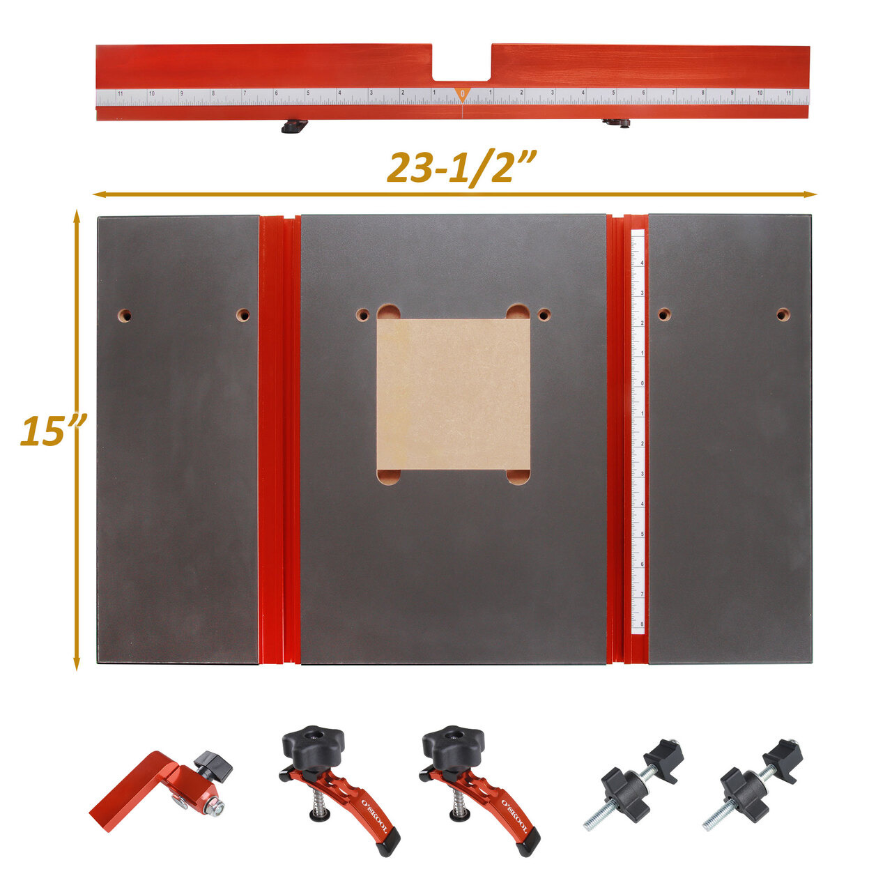 O'SKOOL Drill Press Table with Adjustable Aluminum Fence, Flip Stop, and Replaceable Insert – Fits 12-Inch and Larger Drill Presses-DAB022