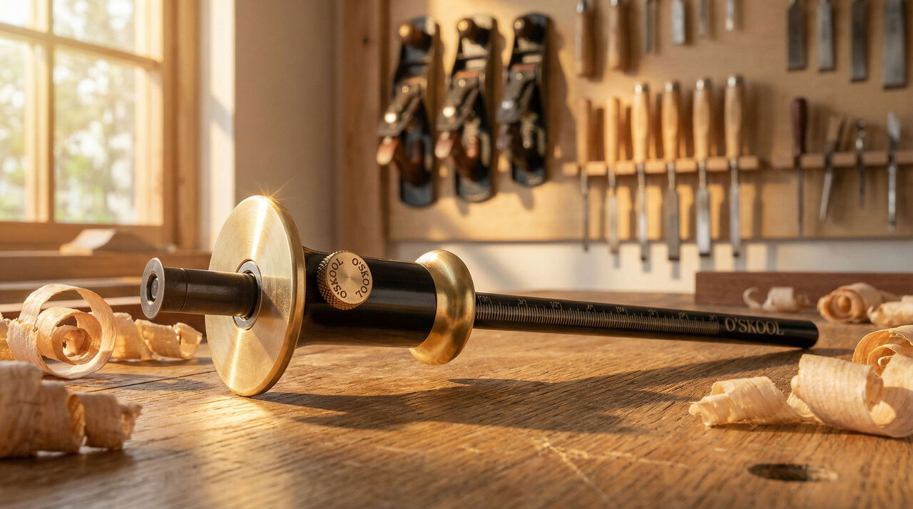 O'SKOOL Wheel Marking Gauge for Woodworking, Precision Scribing Tool with Dual Metric/Imperial Scale, Solid Metal Body, Bearing-Mounted Rolling Cutter, Extra Blade Included-MAM018