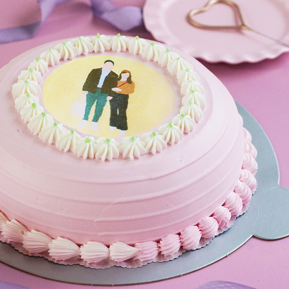 義美相片蛋糕粉紅色鮮奶油6吋