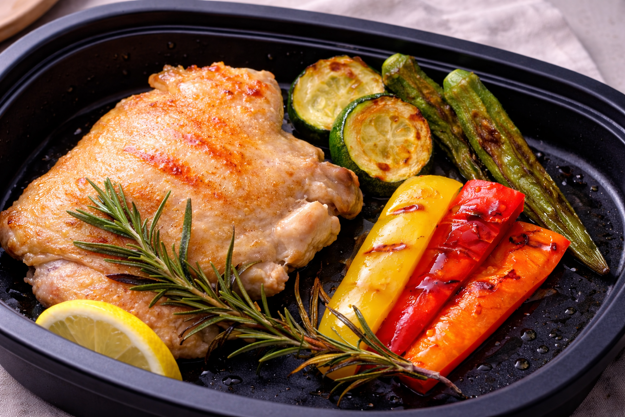 使用 PARIJU 調理鍋微波煎魚呈現的金黃烤痕