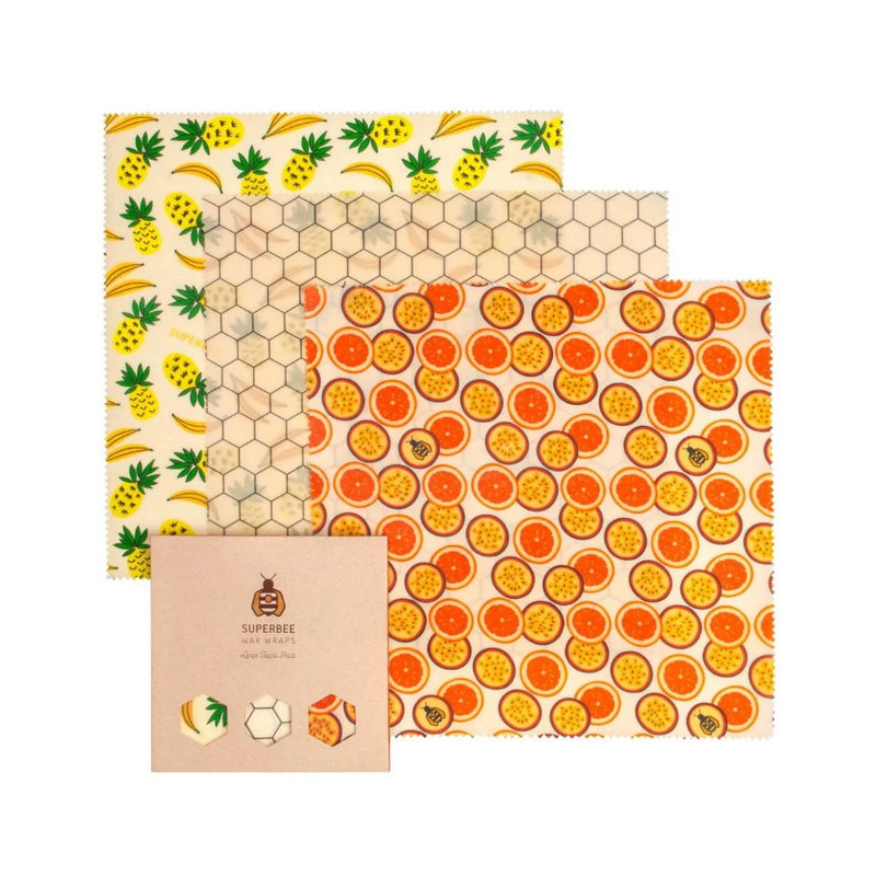 SuperBee 蜂蠟保鮮布夏日風情三入組：對抗石油調漲導致塑膠袋變貴的最佳保鮮替代品