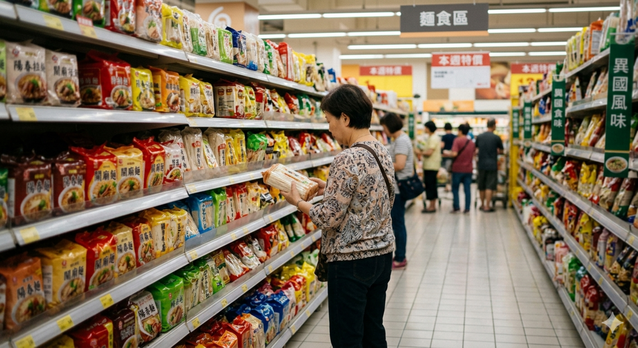 大賣場麵食貨架區