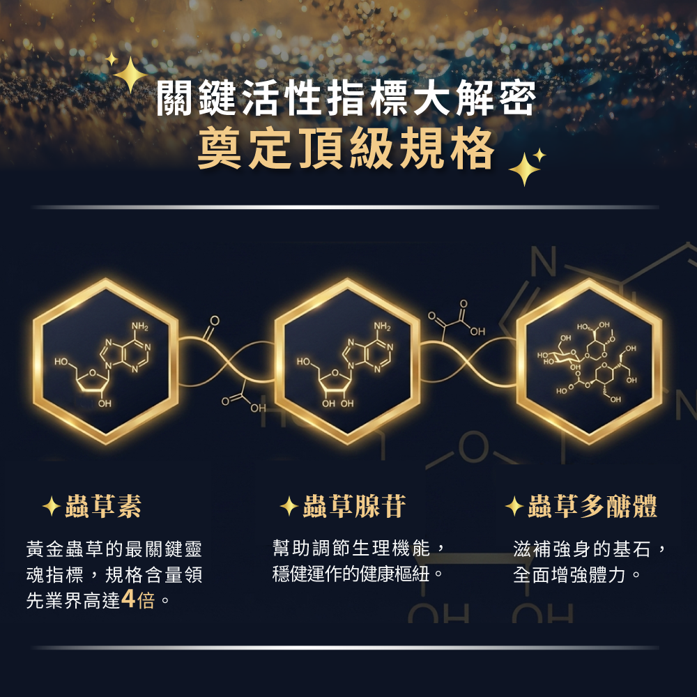 增強體力關鍵：蟲草素規格含量高達1.2%，領先業界4倍！