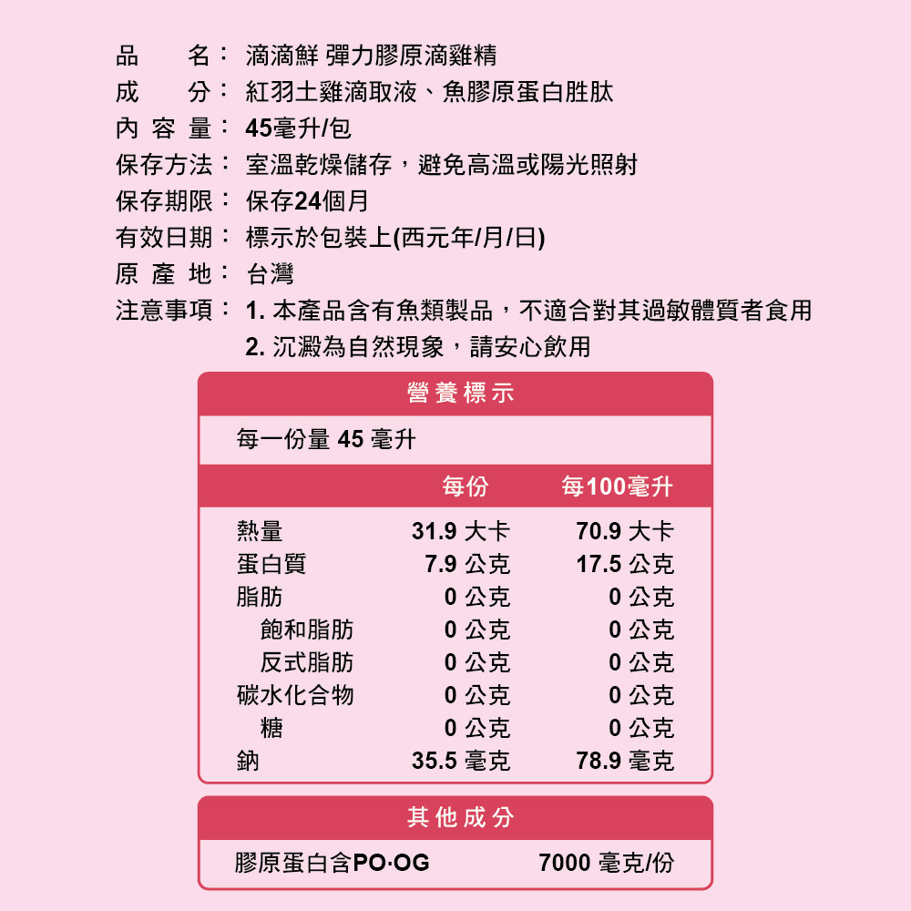 滴滴鮮彈力膠原滴雞精的詳細成分簡介