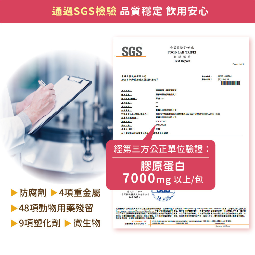 滴滴鮮彈力膠原滴雞精，通過安全檢驗