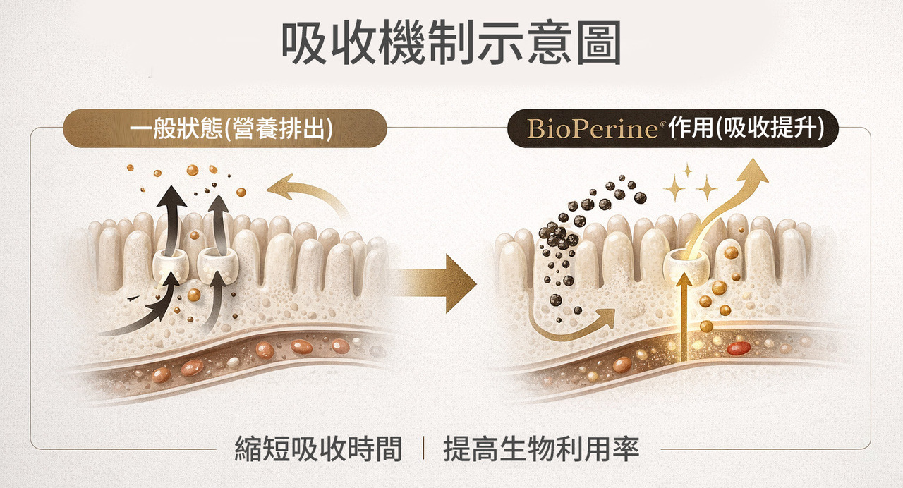 BioPerine 吸收機制示意圖