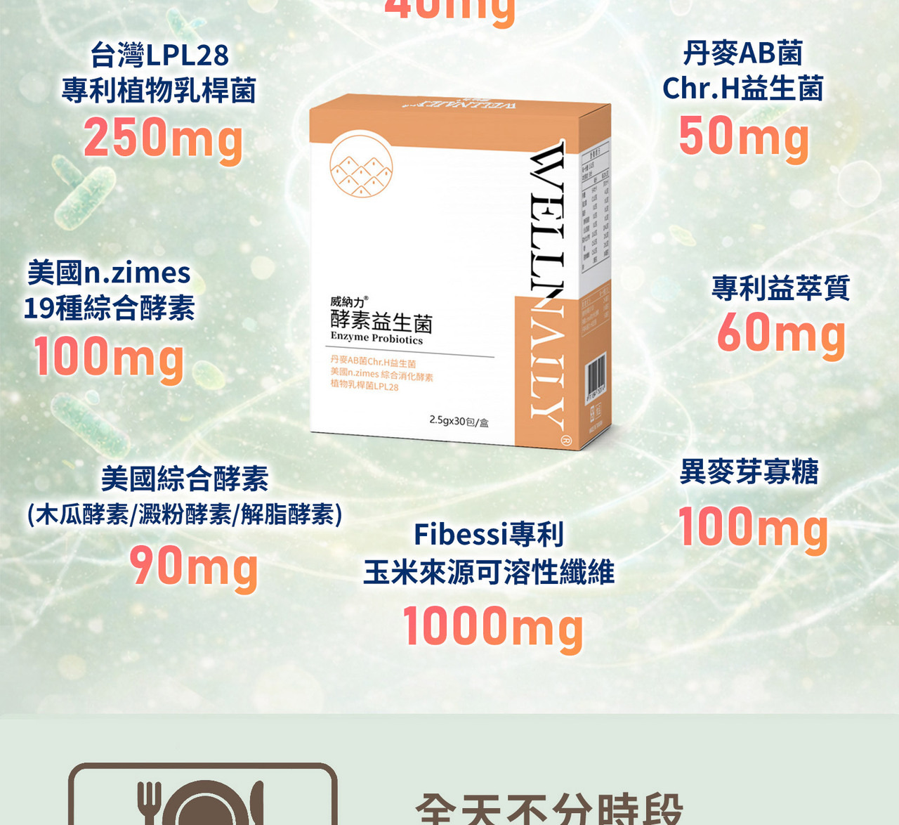 WELLNAILY威納力酵素益生菌複方設計結構圖